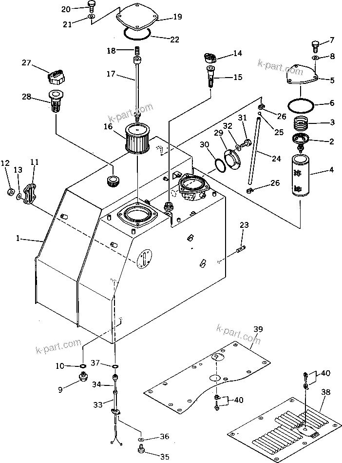 Komatsu parts book diagram for PW150-1 S/N 1001-UP: HYDRAULIC TANK (FOR VANDALISM PROTECTION)