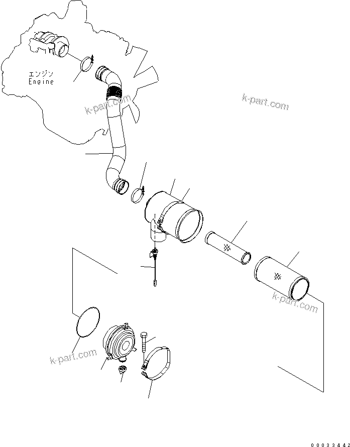 Komatsu parts book diagram for PW180-7K S/N K40001-UP: AIR CLEANER AND CONNECTION