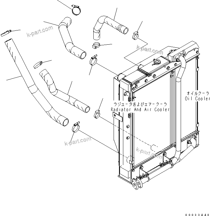 Komatsu parts book diagram for PW180-7K S/N K40001-UP: COOLING (RADIATOR AND CHARGE OIL COOLER HOSE)