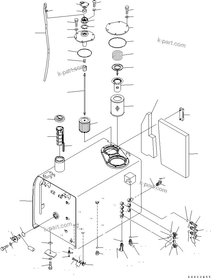 Komatsu parts book diagram for PW180-7K S/N K40001-UP: COMBINED TANK (HYDRAULIC OIL AND FUEL) (FOR ITALY)
