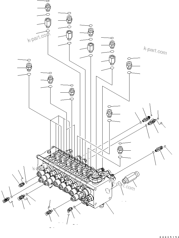 Komatsu parts book diagram for PW180-7K S/N K40001-UP: MAIN VALVE AND CONNECTING PARTS ? 1/3 (8-SPOOL) (2-PIECE BOOM ? 1-ATTACHMENT)