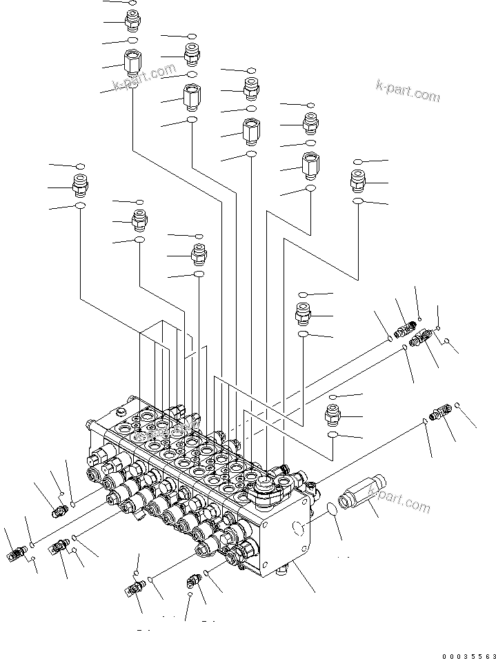 Komatsu parts book diagram for PW180-7K S/N K40001-UP: MAIN VALVE AND CONNECTING PARTS ? 1/3 (9-SPOOL) (2-PIECE BOOM ? 2-ATTACHMENT)