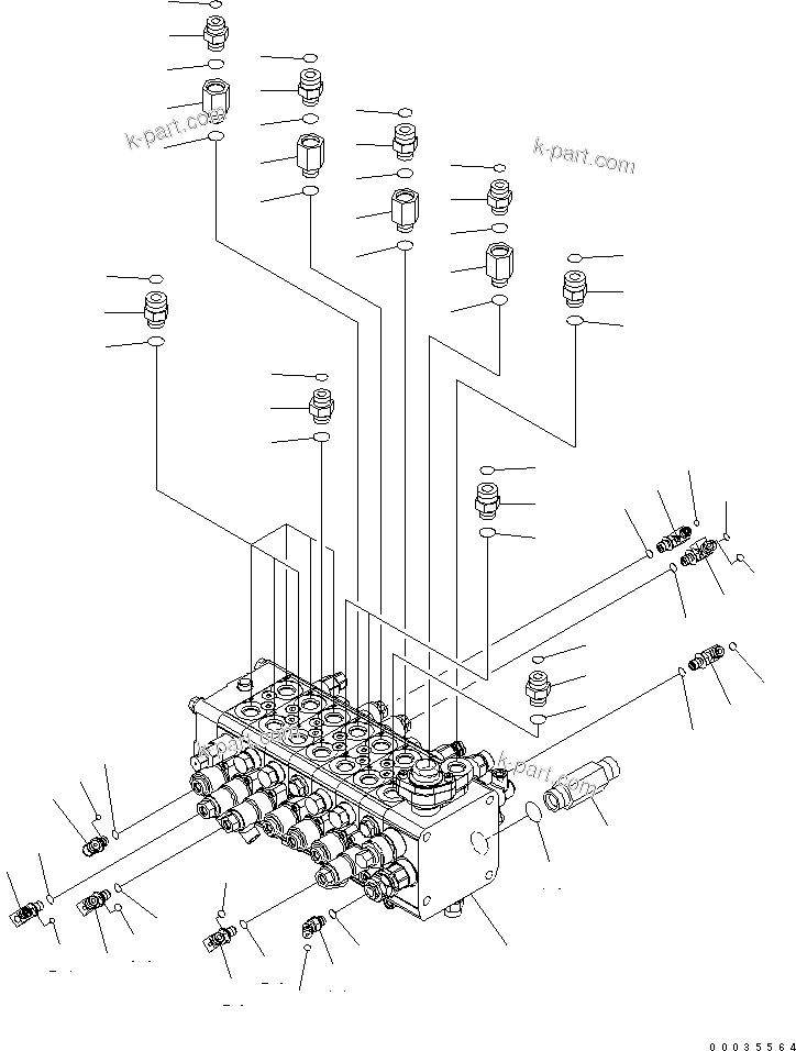 Komatsu parts book diagram for PW180-7K S/N K40001-UP: MAIN VALVE AND CONNECTING PARTS ? 1/3 (7-SPOOL) (1-PIECE BOOM ? 1-ATTACHMENT)