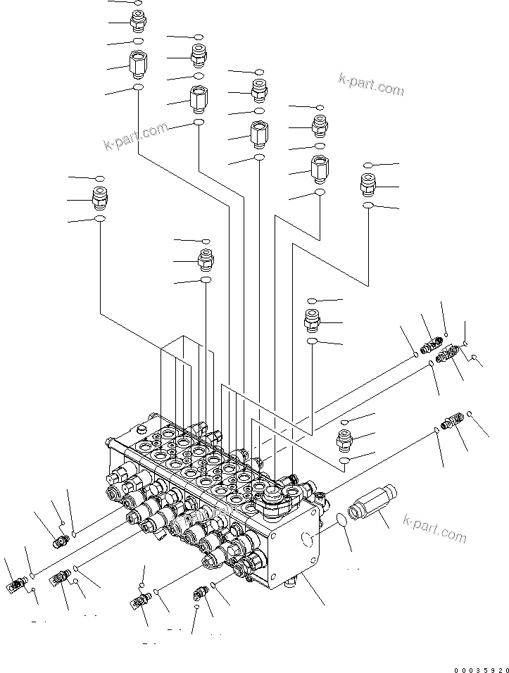 Komatsu parts book diagram for PW180-7K S/N K40001-UP: MAIN VALVE AND CONNECTING PARTS ? 1/3 (8-SPOOL) (1-PIECE BOOM ? 2-ATTACHMENT)