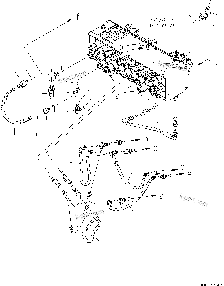 Komatsu parts book diagram for PW180-7K S/N K40001-UP: MAIN VALVE AND CONNECTING PARTS ? 3/3