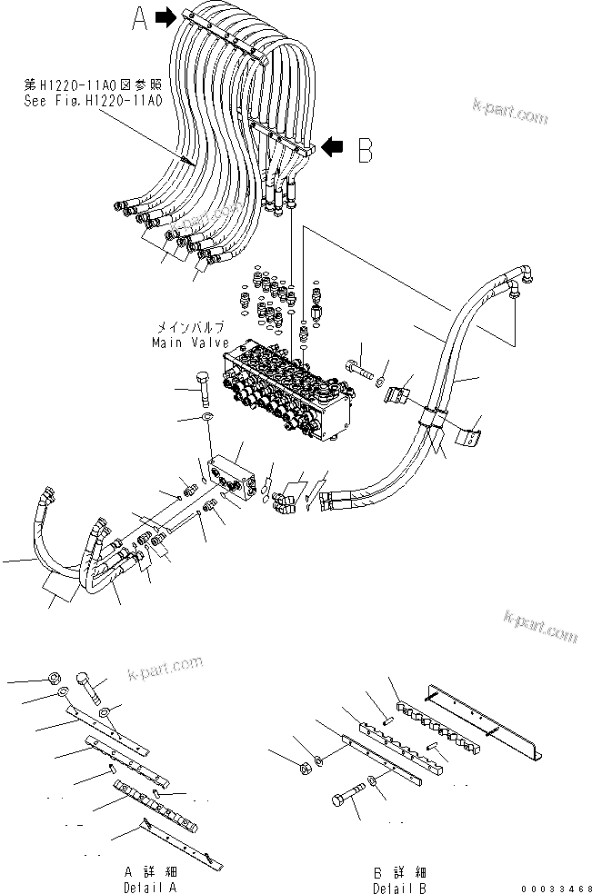 Komatsu parts book diagram for PW180-7K S/N K40001-UP: WORK EQUIPMENT LINE (REVOLVING FRAME SIDE) (FOR 2-PIECE BOOM)
