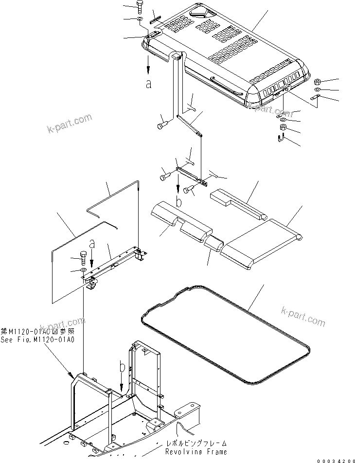 Komatsu parts book diagram for PW180-7K S/N K40001-UP: HOOD (MACHINE CAB)