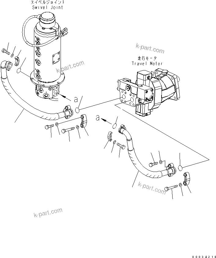 Komatsu parts book diagram for PW180-7K S/N K40001-UP: TRAVEL LINE (SWIVEL JOINT TO TRAVEL MOTOR)