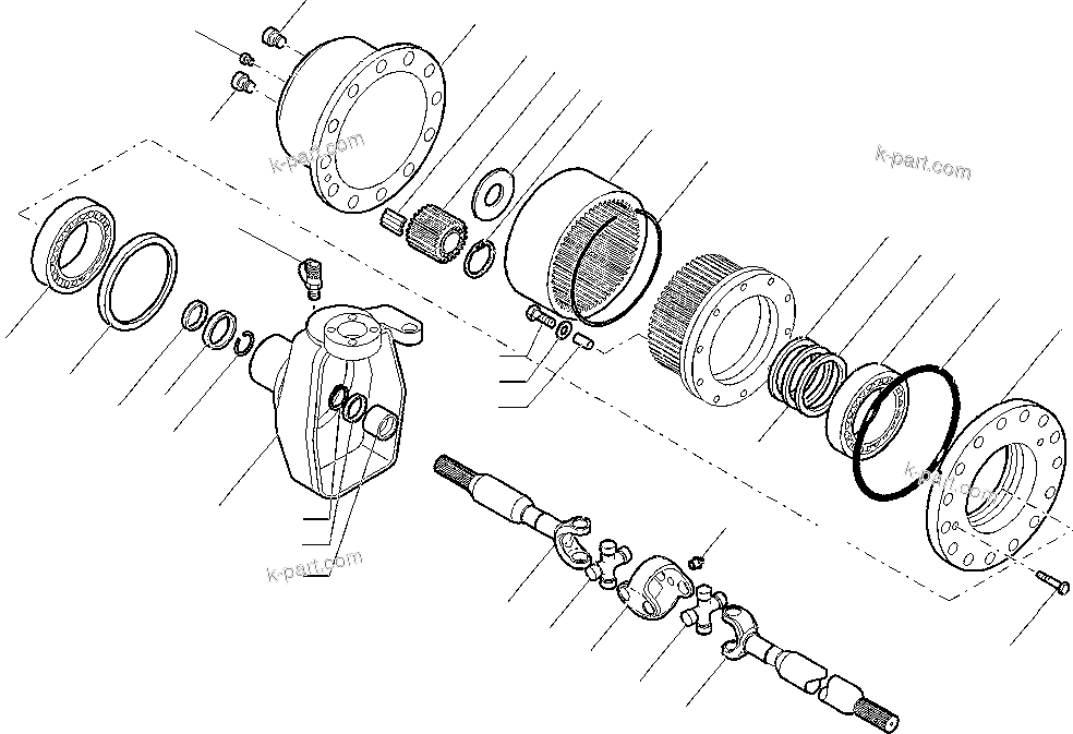 Komatsu parts book diagram for PW180-7K S/N K40001-UP: FRONT AXLE (3/6) (2.50M WIDTH)