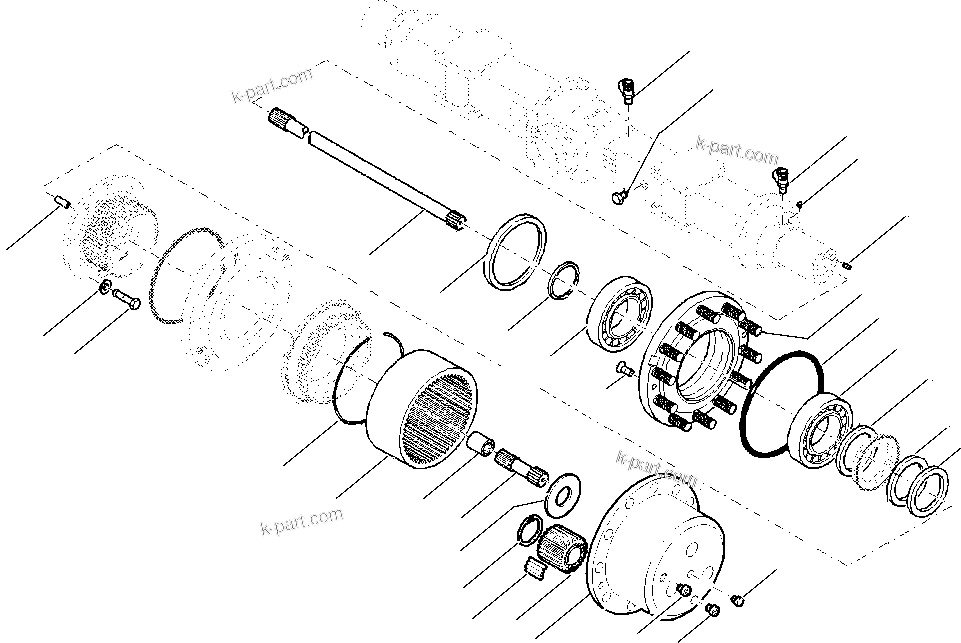Komatsu parts book diagram for PW180-7K S/N K40001-UP: REAR AXLE (1/7) (2.75M WIDTH)