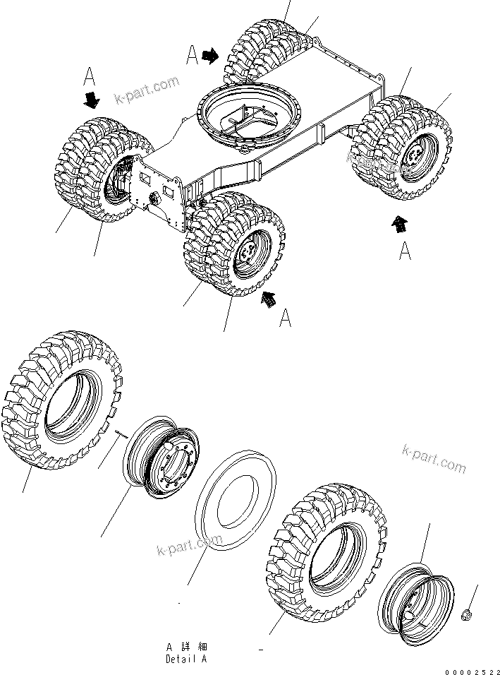 Komatsu parts book diagram for PW180-7K S/N K40001-UP: WHEEL (10.00-20-16PLY) (NOKIAN)