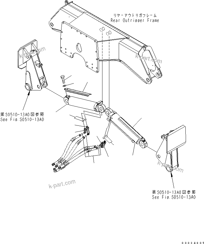 Komatsu parts book diagram for PW180-7K S/N K40001-UP: REAR OUTRIGGER (OUTRIGGER CYLINDER)