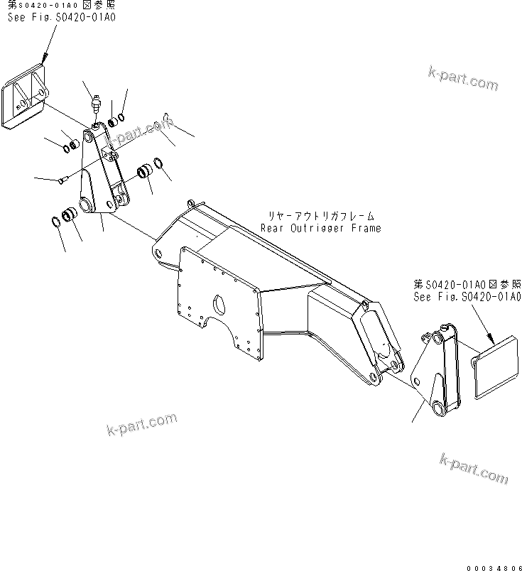 Komatsu parts book diagram for PW180-7K S/N K40001-UP: REAR OUTRIGGER (LEGS)