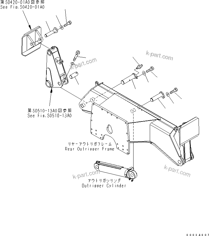 Komatsu parts book diagram for PW180-7K S/N K40001-UP: REAR OUTRIGGER (PIN)