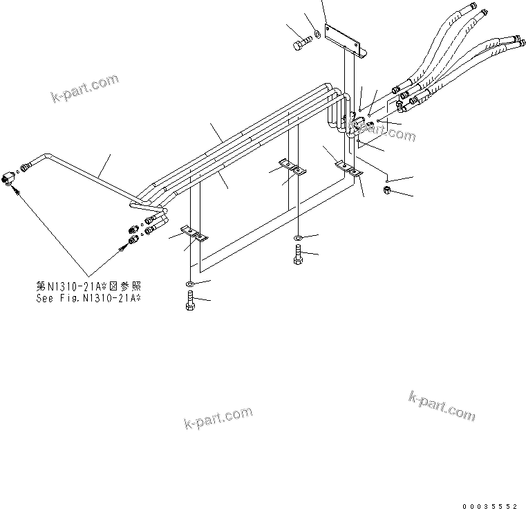 Komatsu parts book diagram for PW180-7K S/N K40001-UP: REAR OUTRIGGER (HYDRAULIC PIPING)
