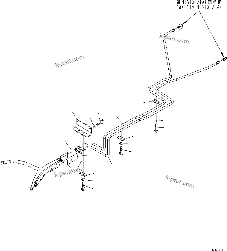 Komatsu parts book diagram for PW180-7K S/N K40001-UP: FRONT BLADE (HYDRAULIC PIPING)
