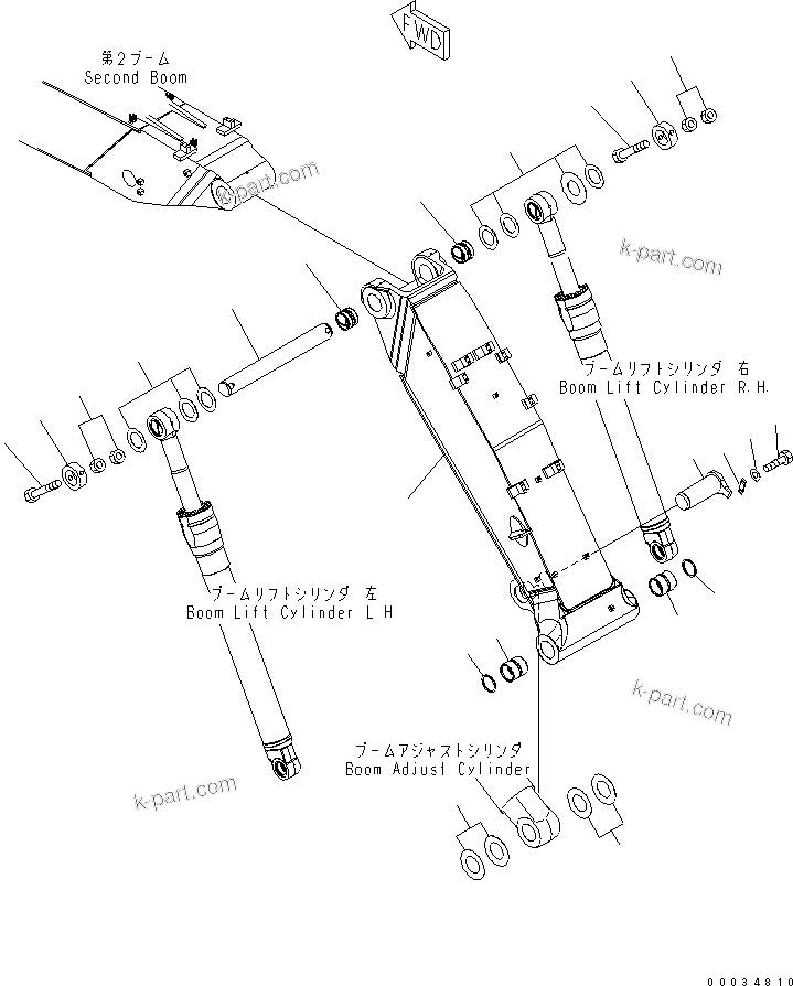Komatsu parts book diagram for PW180-7K S/N K40001-UP: 2-PIECE BOOM (1ST BOOM AND MOUNTING PIN)