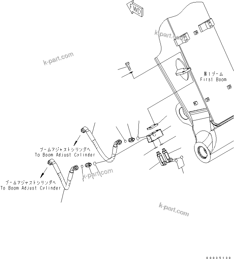 Komatsu parts book diagram for PW180-7K S/N K40001-UP: 2-PIECE BOOM (BOOM ADJUST CYLINDER LINE)