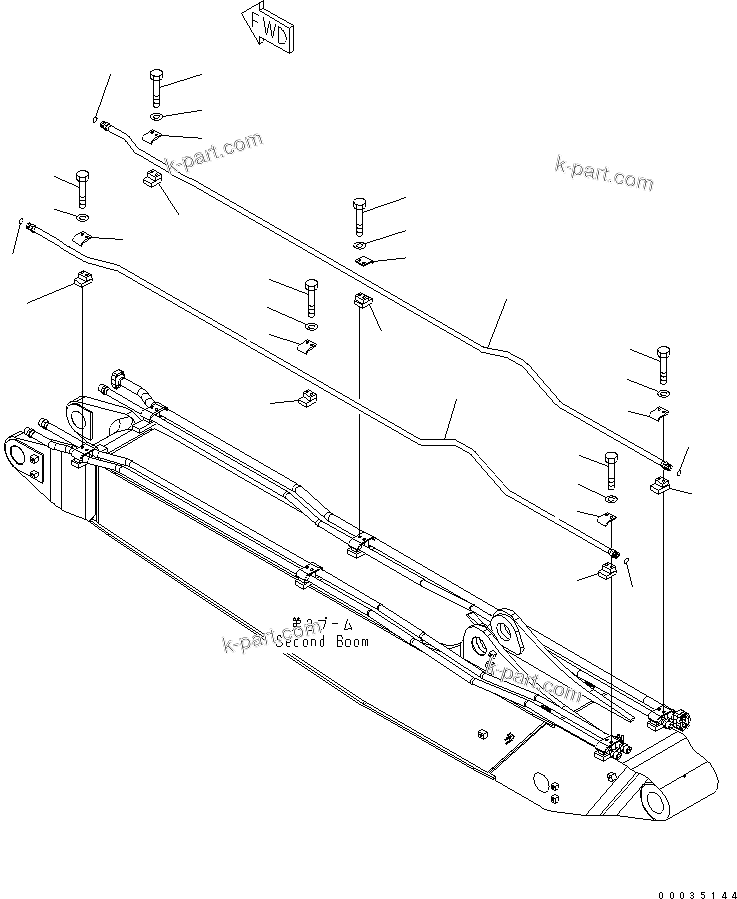 Komatsu parts book diagram for PW180-7K S/N K40001-UP: 2-PIECE BOOM (2-ATTACHMENTS LINE) (2ND BOOM SIDE)