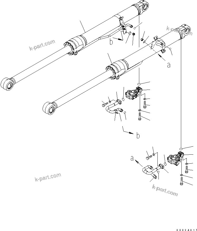 Komatsu parts book diagram for PW180-7K S/N K40001-UP: BOOM LIFT CYLINDER (WITH SAFETY VALVE) (FOR 2-PIECE BOOM)