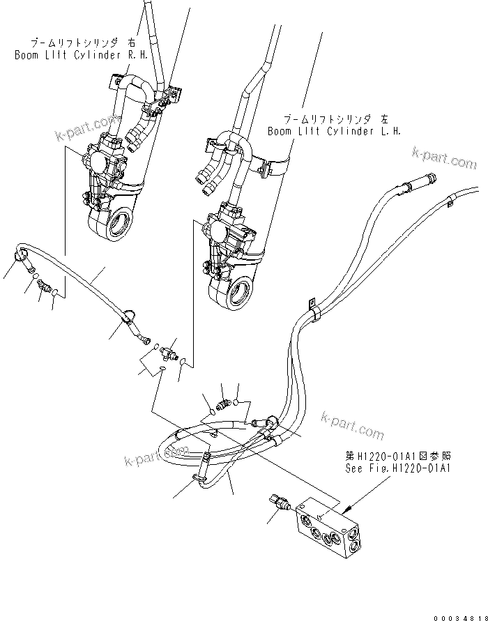 Komatsu parts book diagram for PW180-7K S/N K40001-UP: BOOM LIFT CYLINDER LINE ? 1/2 (WITH SAFETY VALVE) (FOR 2-PIECE BOOM)
