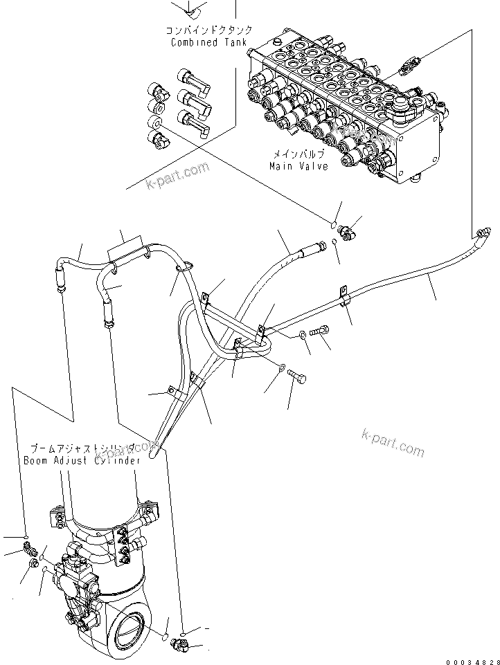 Komatsu parts book diagram for PW180-7K S/N K40001-UP: BOOM ADJUST CYLINDER ? 2/2 (WITH SAFETY VALVE) (FOR 2-PIECE BOOM)