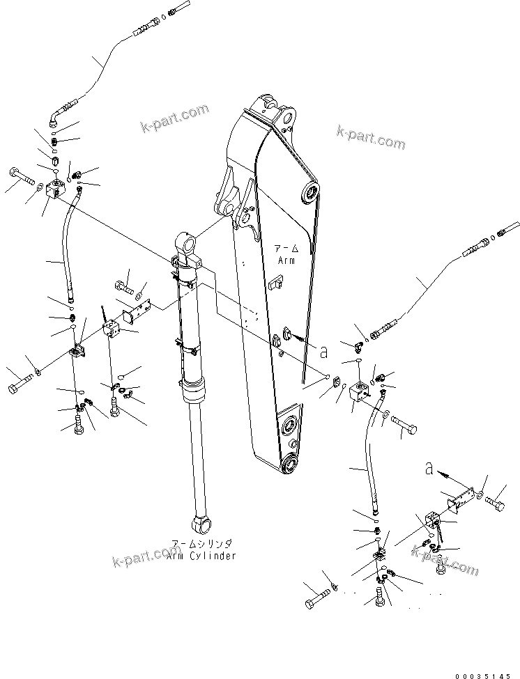 Komatsu parts book diagram for PW180-7K S/N K40001-UP: ARM (2.9M) (BUCKET CYLINDER LINE)