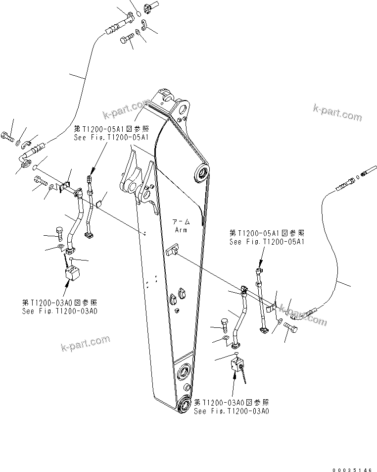 Komatsu parts book diagram for PW180-7K S/N K40001-UP: ARM (2.25M) (1-ATTACHMENT LINE)