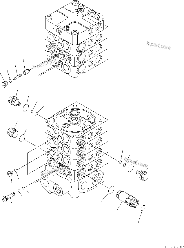 Komatsu parts book diagram for PW180-7K S/N K40001-UP: MAIN VALVE (7-SPOOL) (4/9)