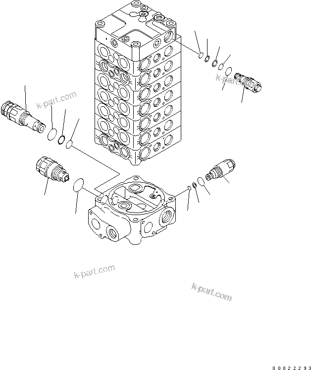 Komatsu parts book diagram for PW180-7K S/N K40001-UP: MAIN VALVE (7-SPOOL) (6/9)