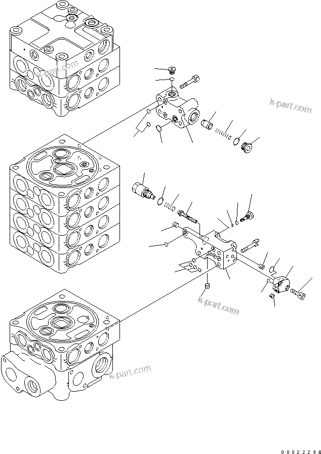 Komatsu parts book diagram for PW180-7K S/N K40001-UP: MAIN VALVE (7-SPOOL) (7/9)