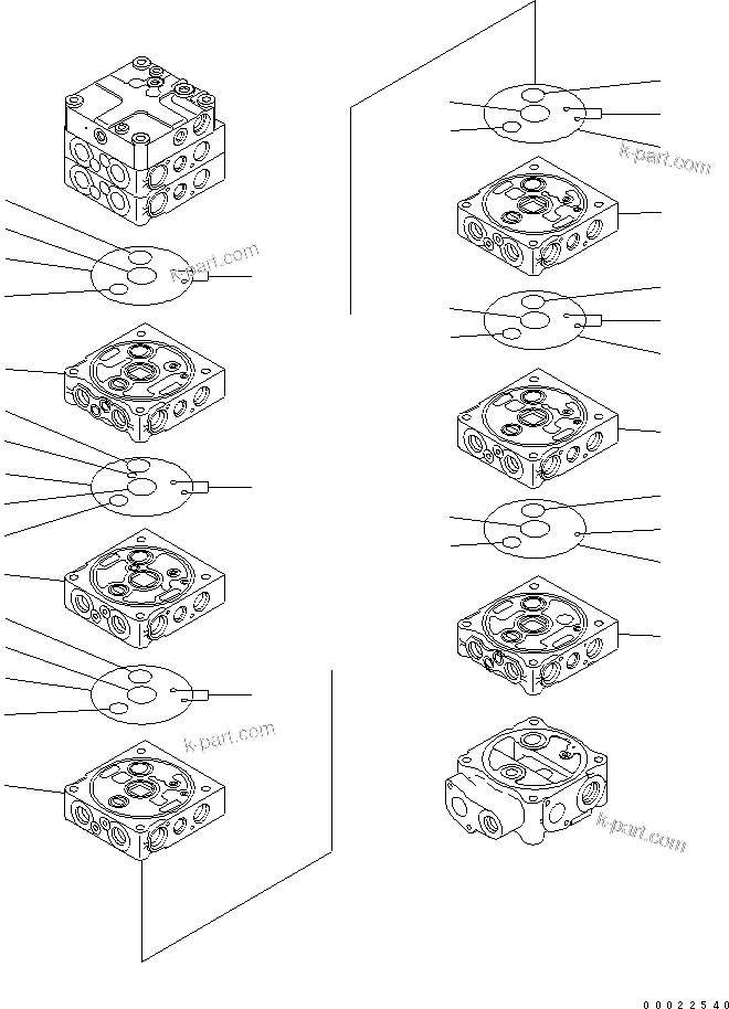 Komatsu parts book diagram for PW180-7K S/N K40001-UP: MAIN VALVE (8-SPOOL) (1/9) (FOR 1-PIECE BOOM)