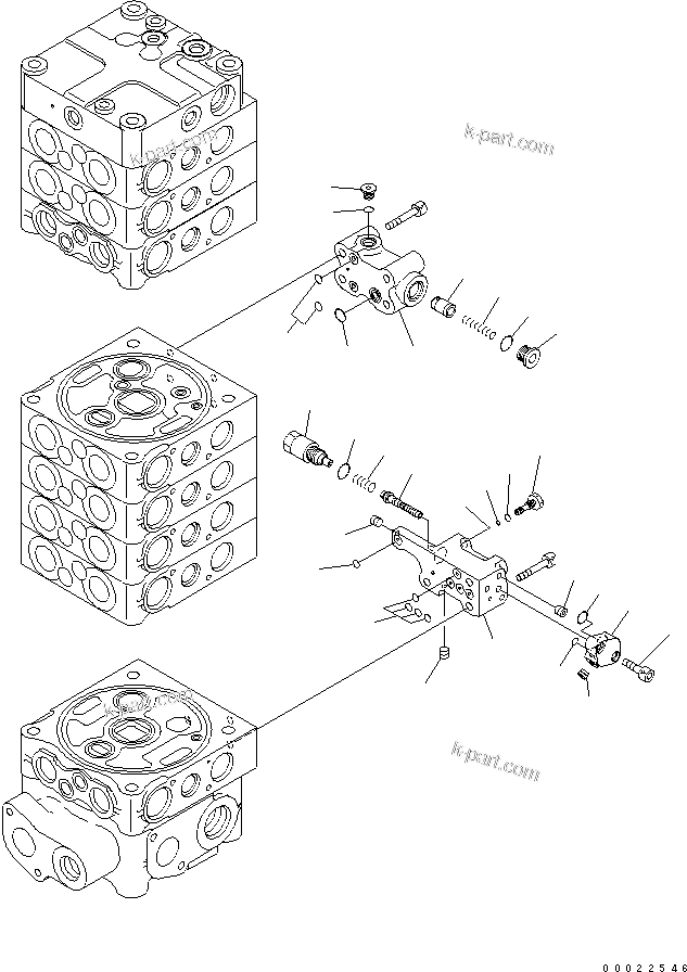 Komatsu parts book diagram for PW180-7K S/N K40001-UP: MAIN VALVE (8-SPOOL) (7/9) (FOR 1-PIECE BOOM)