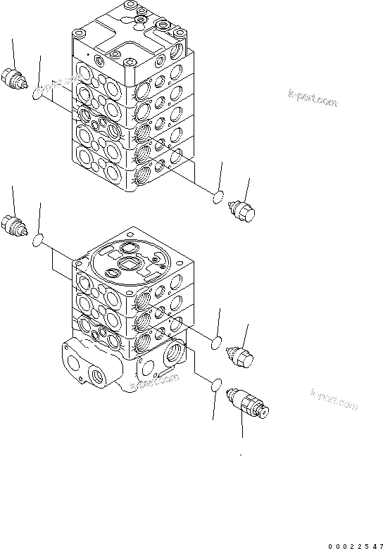 Komatsu parts book diagram for PW180-7K S/N K40001-UP: MAIN VALVE (8-SPOOL) (8/9) (FOR 1-PIECE BOOM)