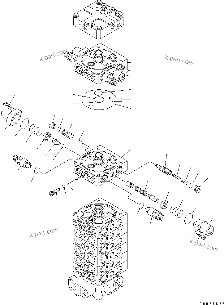 Komatsu parts book diagram for PW180-7K S/N K40001-UP: MAIN VALVE (8-SPOOL) (9/9) (FOR 1-PIECE BOOM)