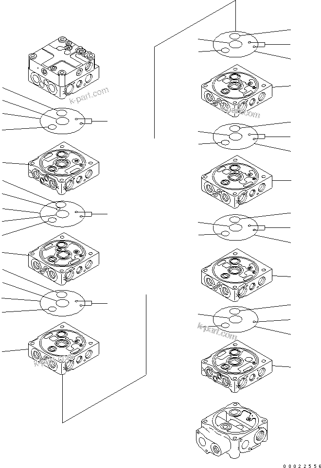 Komatsu parts book diagram for PW180-7K S/N K40001-UP: MAIN VALVE (8-SPOOL) (1/9) (FOR 2-PIECE BOOM)