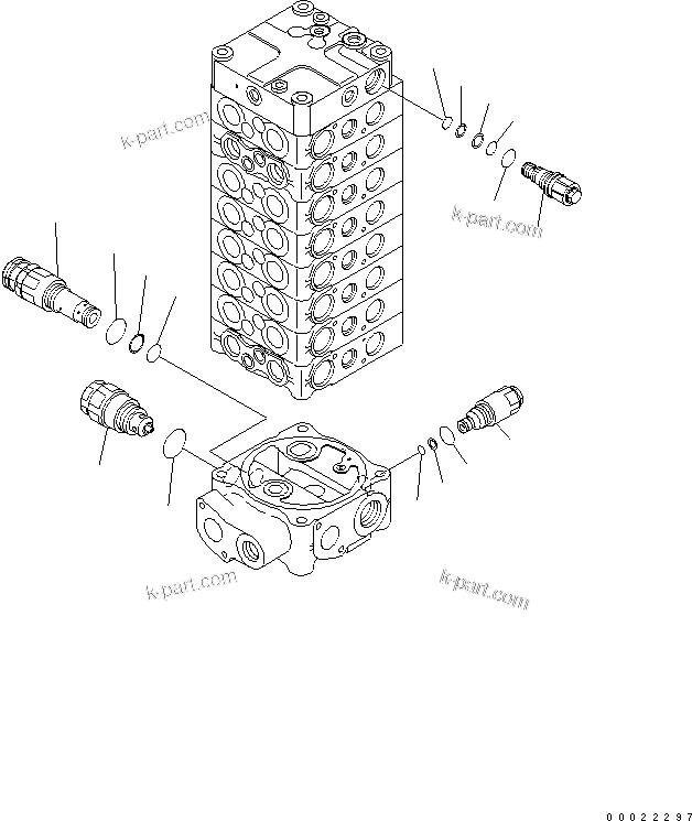 Komatsu parts book diagram for PW180-7K S/N K40001-UP: MAIN VALVE (8-SPOOL) (6/9) (FOR 2-PIECE BOOM)