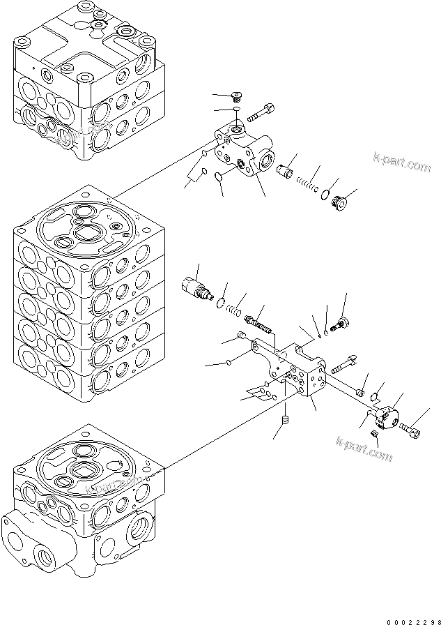 Komatsu parts book diagram for PW180-7K S/N K40001-UP: MAIN VALVE (8-SPOOL) (7/9) (FOR 2-PIECE BOOM)