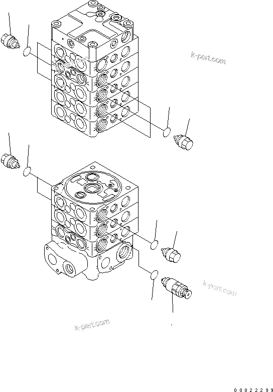 Komatsu parts book diagram for PW180-7K S/N K40001-UP: MAIN VALVE (8-SPOOL) (8/9) (FOR 2-PIECE BOOM)