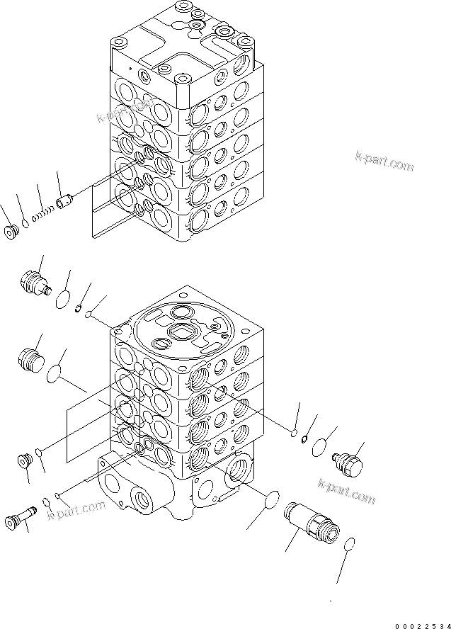 Komatsu parts book diagram for PW180-7K S/N K40001-UP: MAIN VALVE (9-SPOOL) (4/9) (FOR 2-PIECE BOOM)