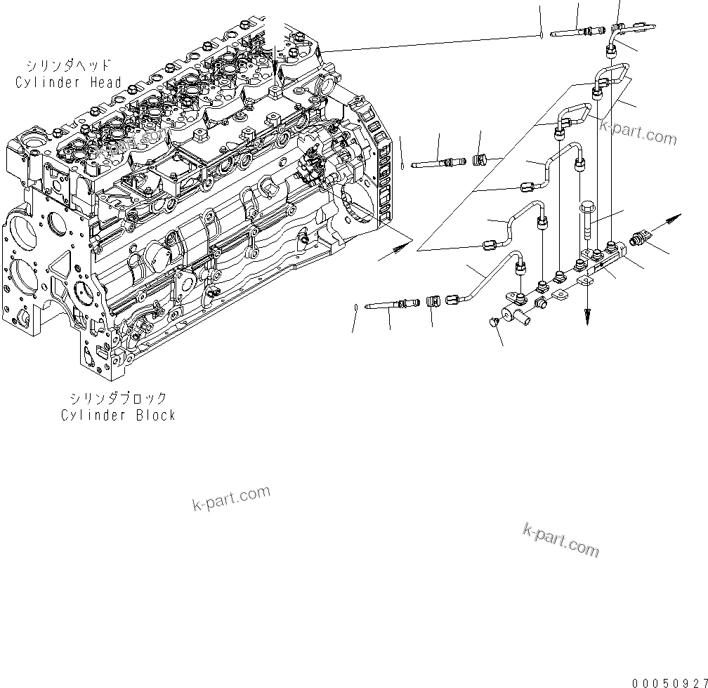 Komatsu parts book diagram for PW220-7E0 S/N H65051-UP: FUEL FILTER PIPING AND COMMON RAIL