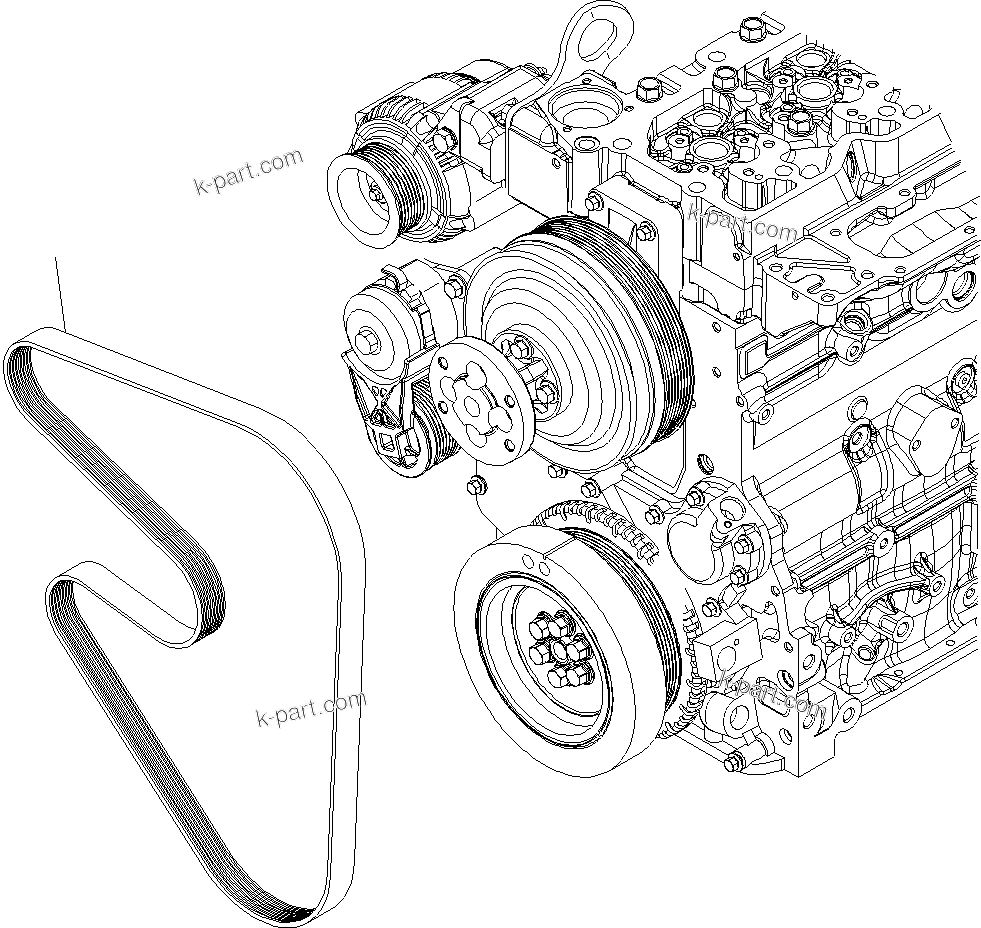 Komatsu parts book diagram for PW220-7E0 S/N H65051-UP: COOLING FAN BELT (FOR 60A ALTERNATOR)