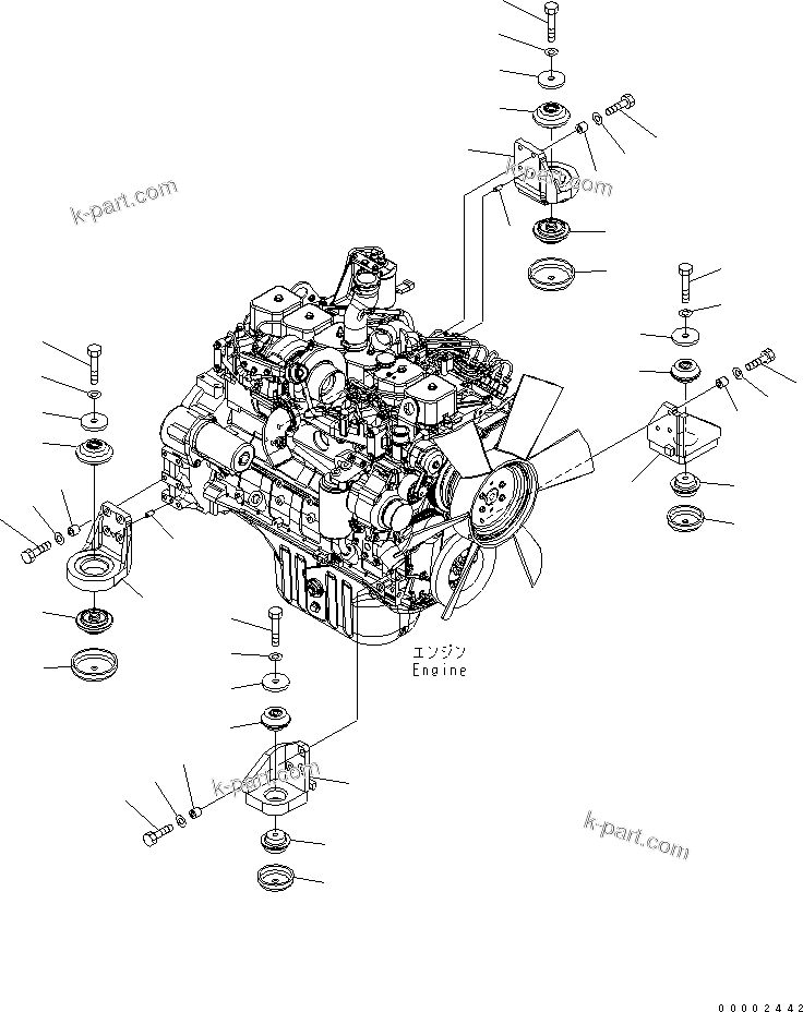 Komatsu parts book diagram for PW220-7E0 S/N H65051-UP: ENGINE MOUNTING