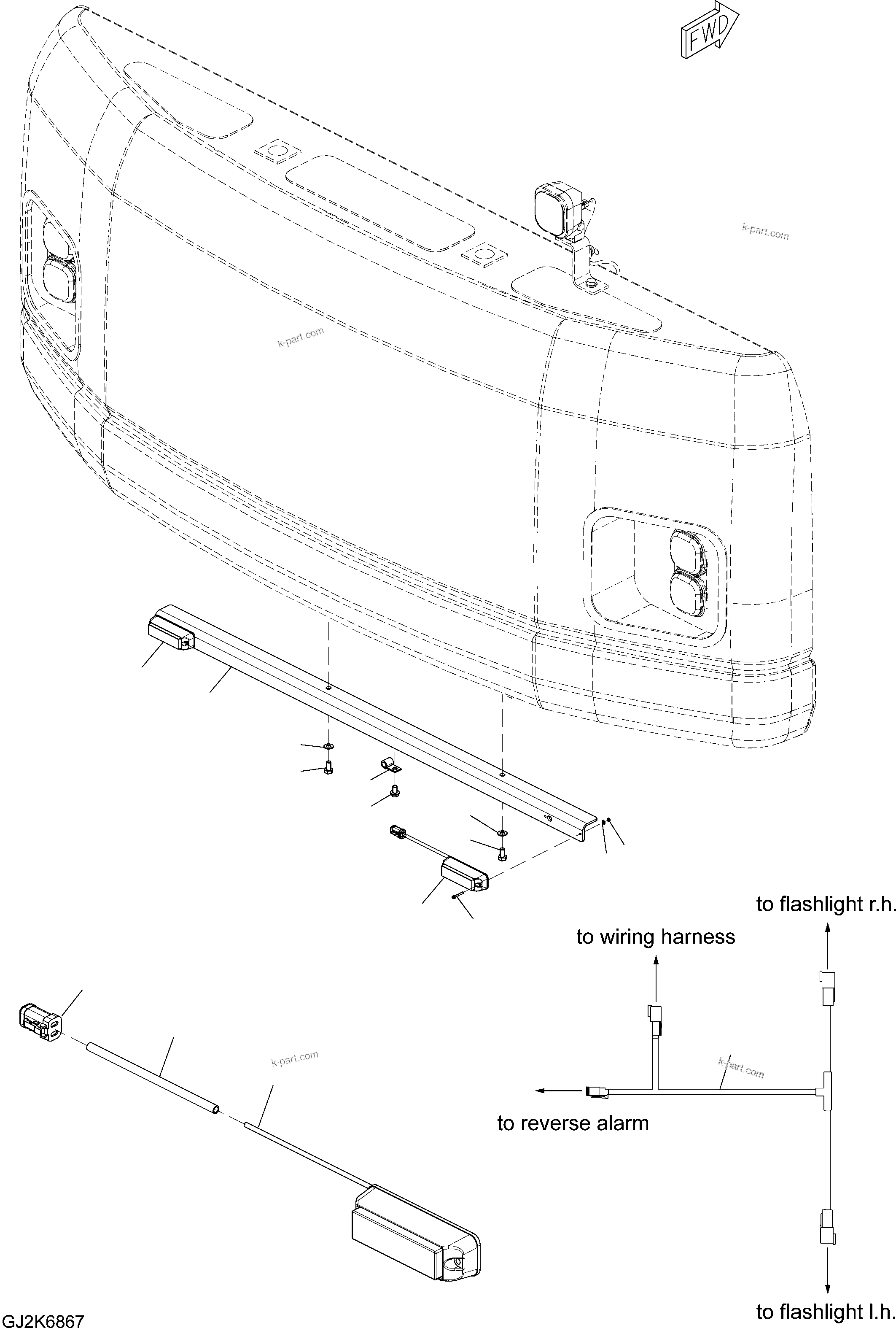 Komatsu parts book diagram for PW220-7E0 S/N H65051-UP: REAR FLASHLIGHT, BLUE/WHITE