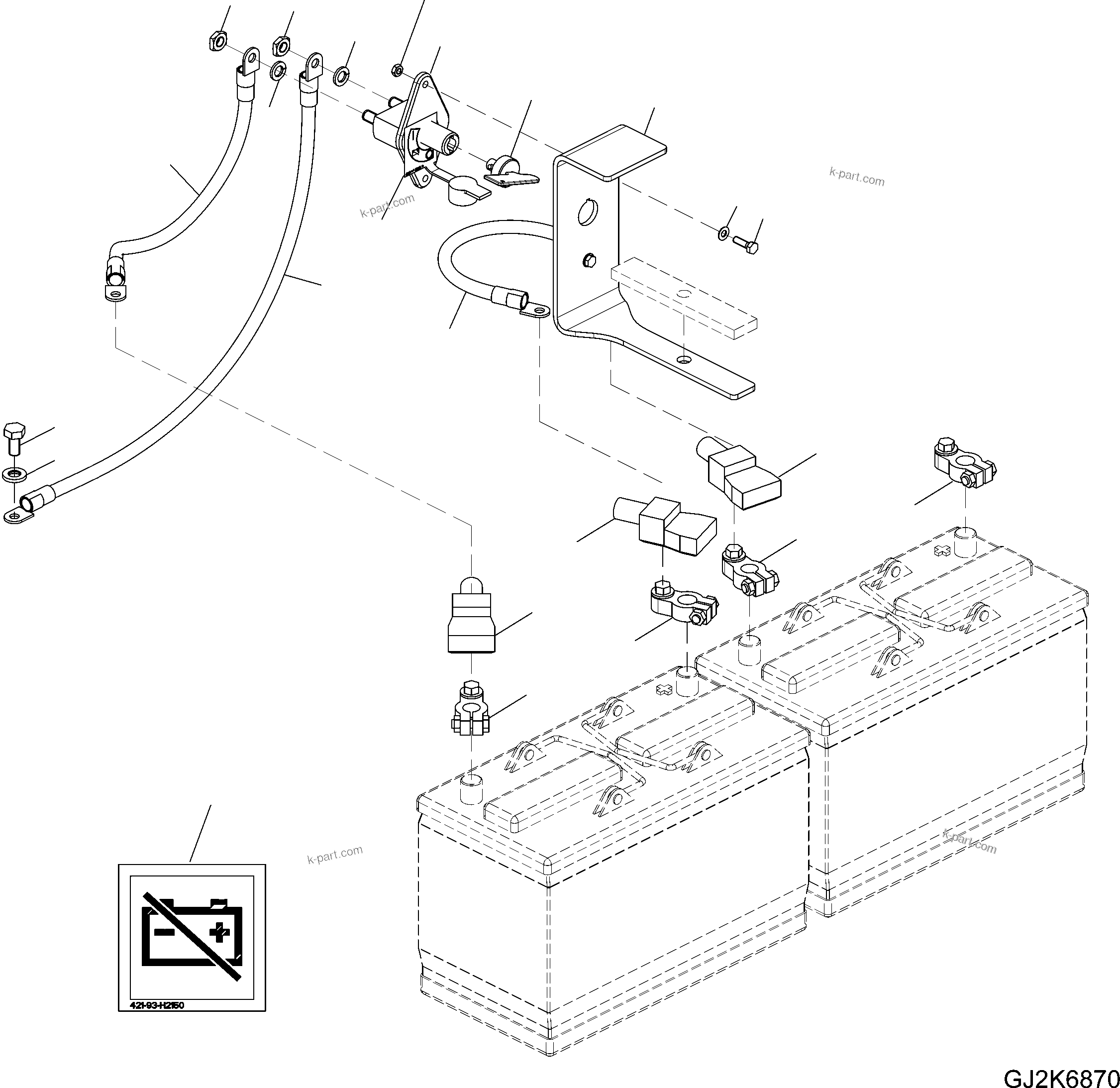 Komatsu parts book diagram for PW220-7E0 S/N H65051-UP: WIRING (BATTERY HARNESS) - WITH BATTERY MAIN SWITCH