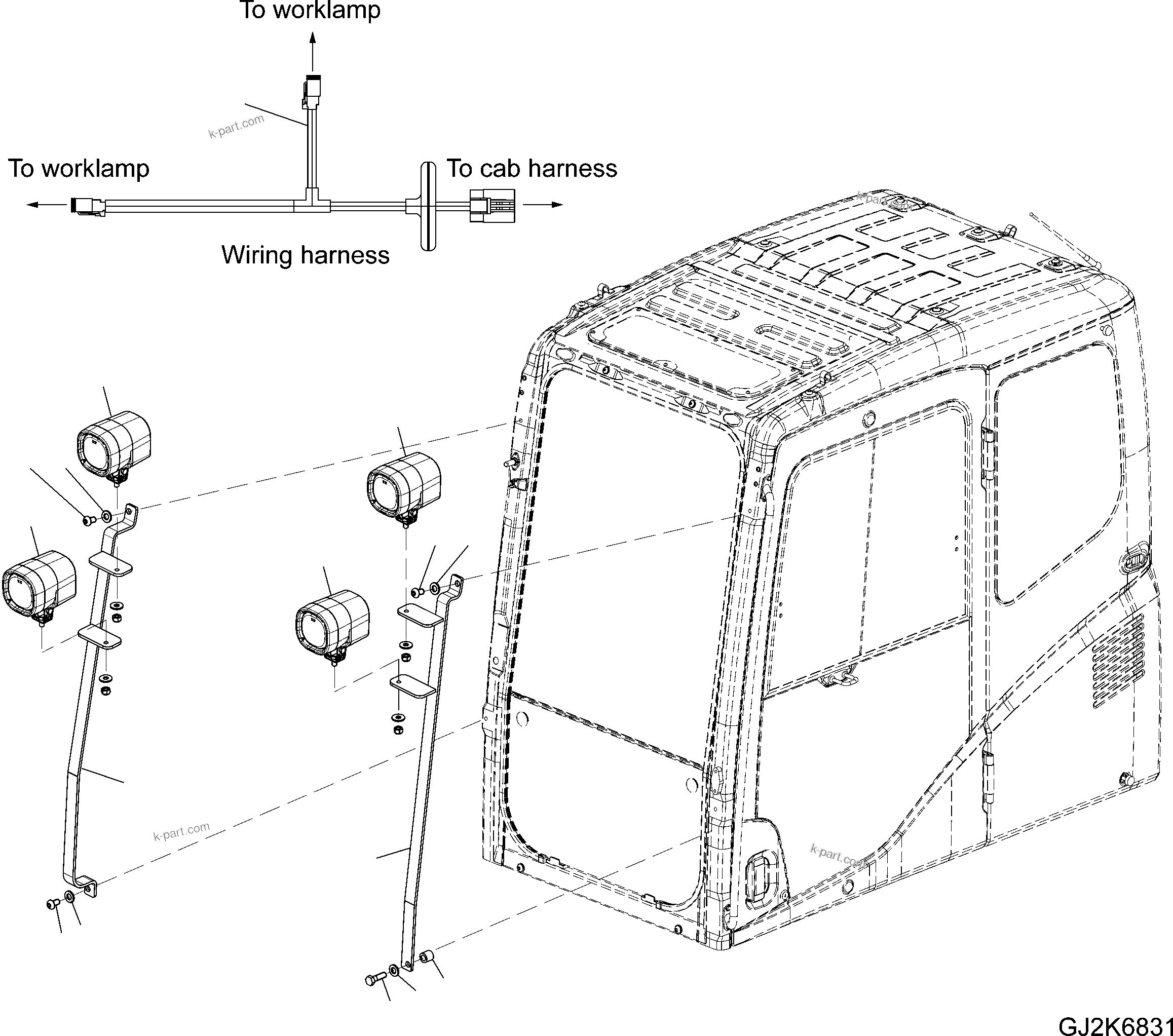 Komatsu parts book diagram for PW220-7E0 S/N H65051-UP: XENON WORK LAMPS