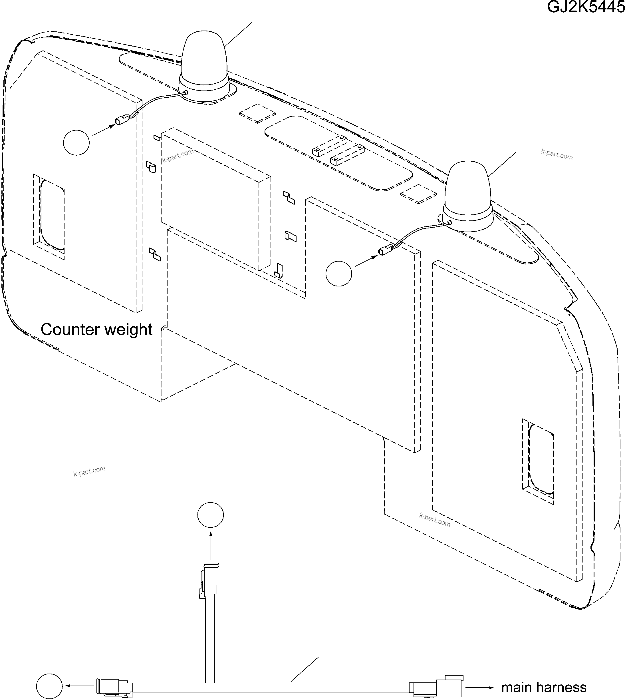 Komatsu parts book diagram for PW220-7E0 S/N H65051-UP: BEACON LAMP (COUNTERWEIGHT)