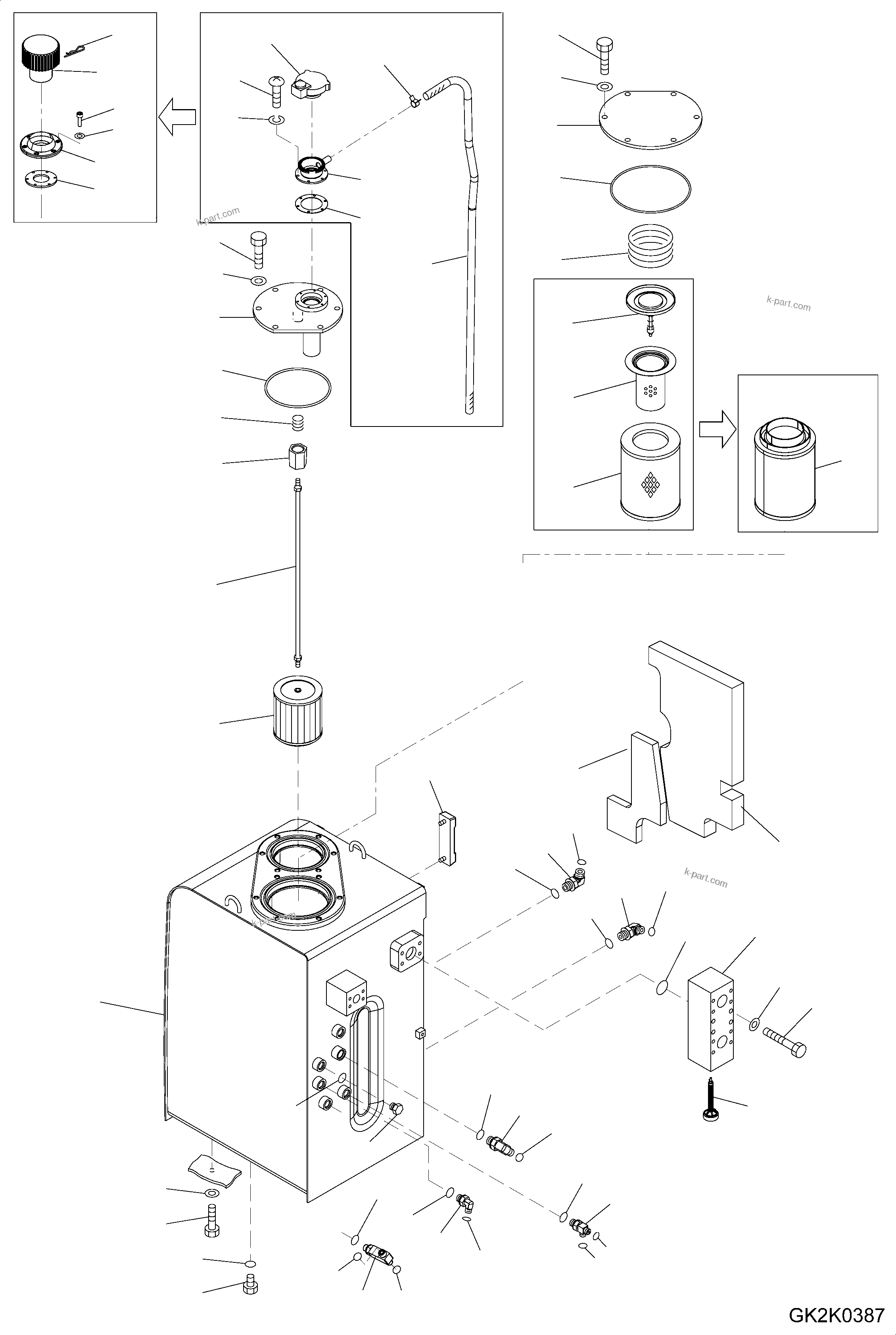 Komatsu parts book diagram for PW220-7E0 S/N H65051-UP: HYDRAULIC TANK (H65097 AND UP)