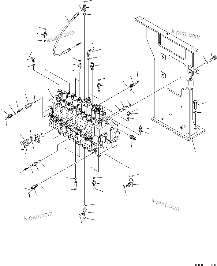 Komatsu parts book diagram for PW220-7E0 S/N H65051-UP: MAIN VALVE AND MOUNTING PARTS (ONE-PIECE BOOM, TWO ATTACHMENTS)