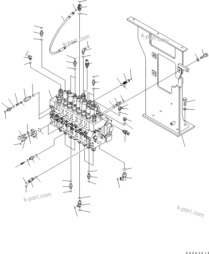 Komatsu parts book diagram for PW220-7E0 S/N H65051-UP: MAIN VALVE AND MOUNTING PARTS (ONE-PIECE BOOM, ONE ATTACHMENT)